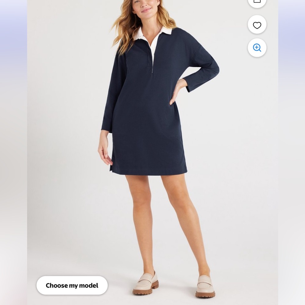 Free Assembly Size M Preppy Navy/White Collared Shirt Dress w/pockets